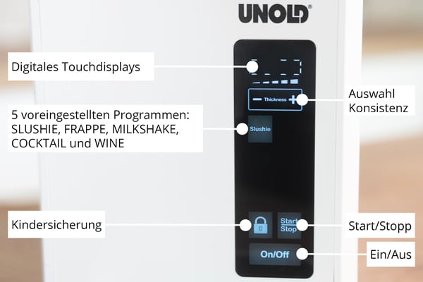 Unold Slush-Eismaschine Susi 48940, Kompressor-iskremmaskin, 2 l, Hvit, 1,2 m, Plast, Knapper