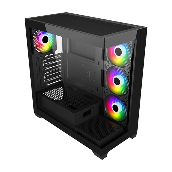 FSP M340 - Mid tower - ATX - genomskinlig sidopanel (härdat glas) - ingen strömförsörjning (ATX) - svart - USB/ljud