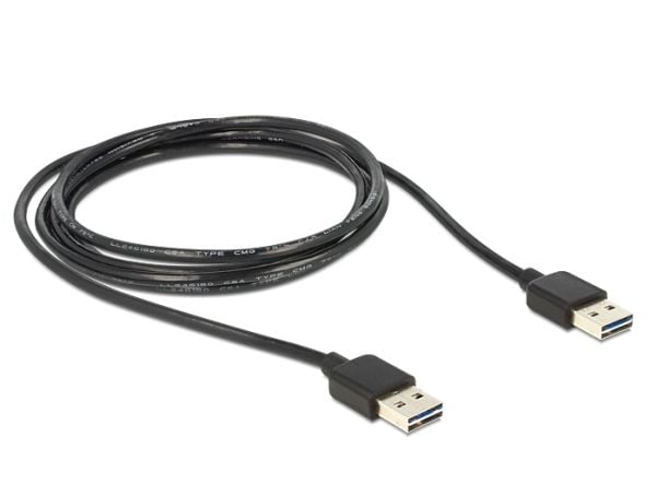 Delock EASY-USB - USB-kabel - USB (hann) reversibel til USB (hunn) reversibel - USB 2.0 - 2 m - svart