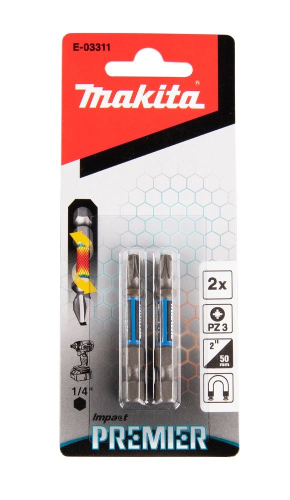 Makita Impact Premier - Impact screwdriver bit - 2 delar - pozidriv - PZ3 - hexagonalt - längd: 50 mm