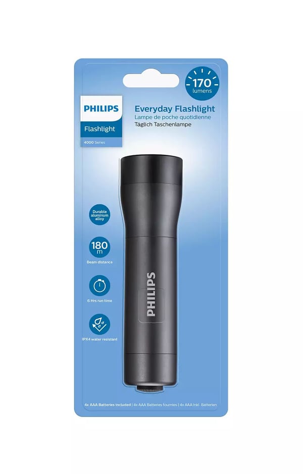 Philips SFL4001T/10, Trykkbasert, Svart, IPX4, LED, AAA, LR03