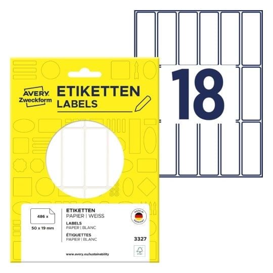 Avery Multi-Purpose Labels 3327 - Selv-adhesiv - hvit - 19 x 50 mm 486 stk merkelapper