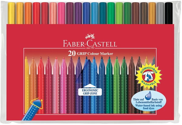 Faber-Castell GRIP - Markør - vannbasert matfargeblekk - fin (en pakke 20)