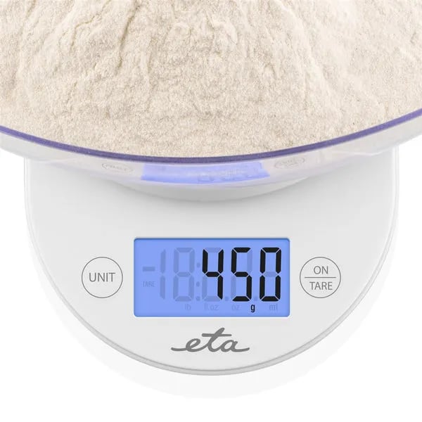 Eta MARI, Sähkökeittiövaaka, 5 kg, 1 g, Valkoinen, Pöytämalli, Ovaali