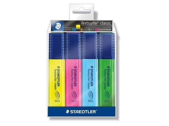 Staedtler Textsurfer classic 364, 4 kpl, Sininen, Vihreä, Vaaleanpunainen, Keltainen, Taltan pää, Vihreä, Sininen, Keltainen, Vaaleanpunainen, Poly...