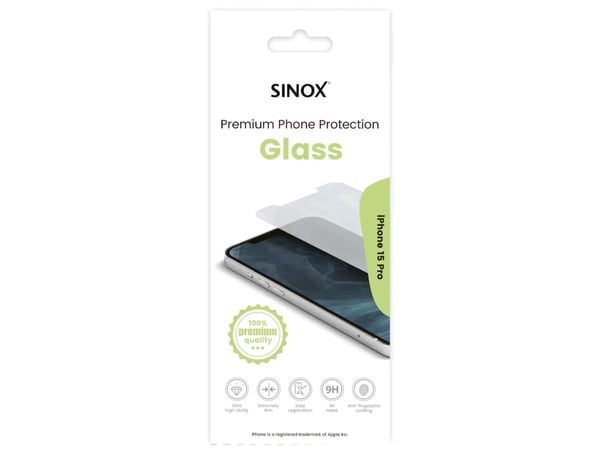 Sinox Protection Glass iPhone 15 Pro, Apple, Apple iPhone 15 Pro, Reptålig, Transparent, 1 styck