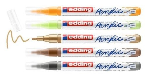 Edding Acrylic, Metallisk, Vit, Fin spets, Rund, 3 mm, målarduk, Natursten, papper, Terrakotta, Trä