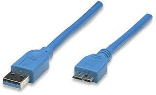 Manhattan 325424, 2 m, USB A, Micro-USB B, USB 3.2 Gen 1 (3.1 Gen 1), Hane/Hane, Blå