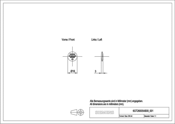 Siemens 6GT2600-5AB00, 13,56 MHz, FRAM, 3 mm, 1,6 cm, 80 mm, 580 mm