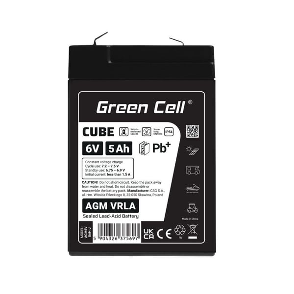 Green Cell Green Cell Cube AGM VRLA IP54 6V 5Ah huoltovapaa akku lelujen kassakoneiden hälytysjärjestelmään