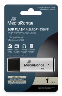 MediaRange MR1905-1, 1 TB, USB Type-A, 3.2 Gen 1 (3.1 Gen 1), 400 MB/s, Med lokk, Svart, Sølv