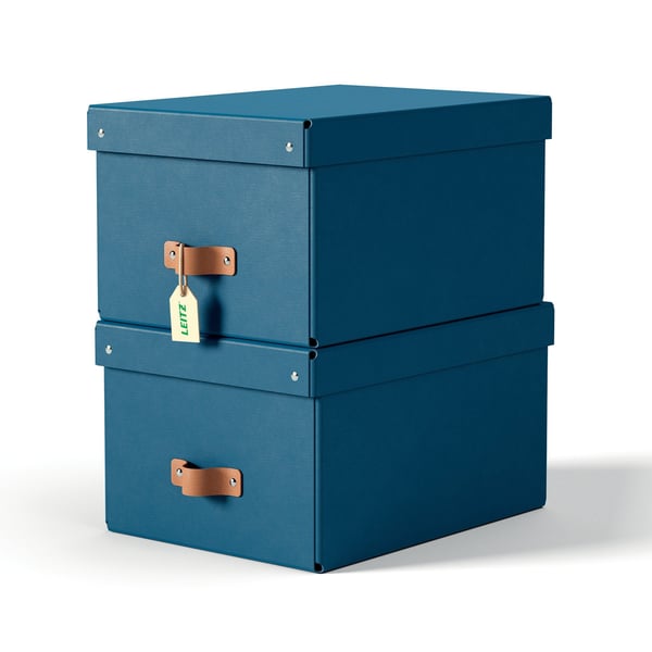 Leitz Puro oppbevaringsboks med lokk, medium, 17L, 100 % resirkulert kartong, pakke med 2, Blå, Kartong, 17 l, 270 mm, 370 mm, 200 mm
