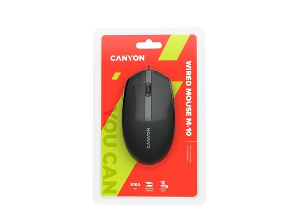 Canyon M-10, Molempikätinen, Optinen, USB A-tyyppi, 1000 DPI, Musta