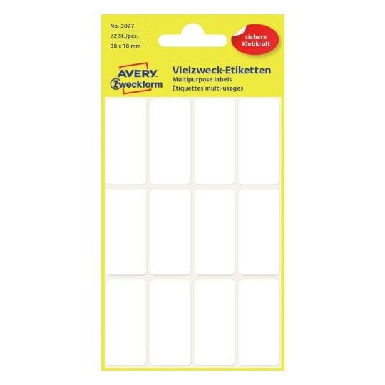 Avery Zweckform - Hvit - 18 x 38 mm 72 etikett(er) (6 ark x 12) flerbruks merkelapper