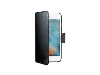 Celly WALLY800 - Flipomslag til mobiltelefon - plastik, læder mønster - sort - for Apple iPhone 6, 6s, 8, SE (2. generation), SE (3rd generation)