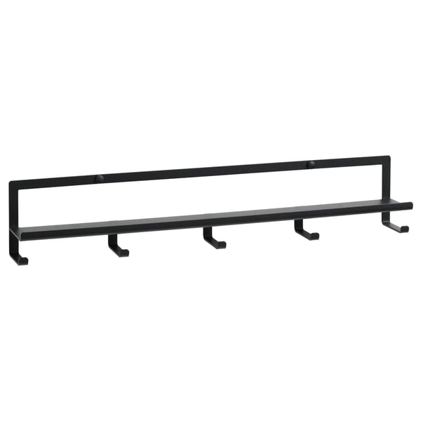 Hylde med knager i sort metal 6x45 cm