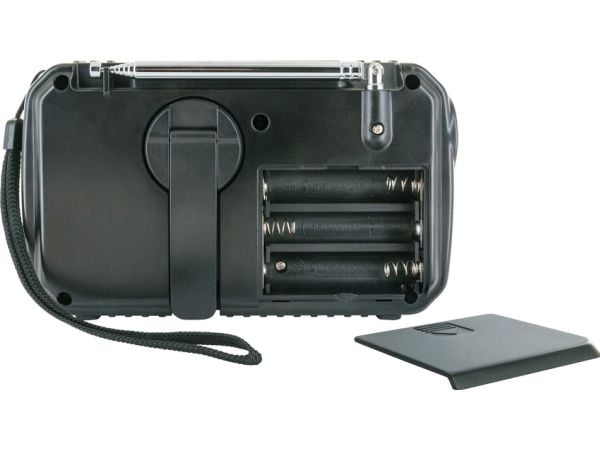 Schwaiger utomhusradio FM, AM, FM handvev, solpanel, stänkskyddad, stötsäker, ficklampa gul, svart (RADK0001)