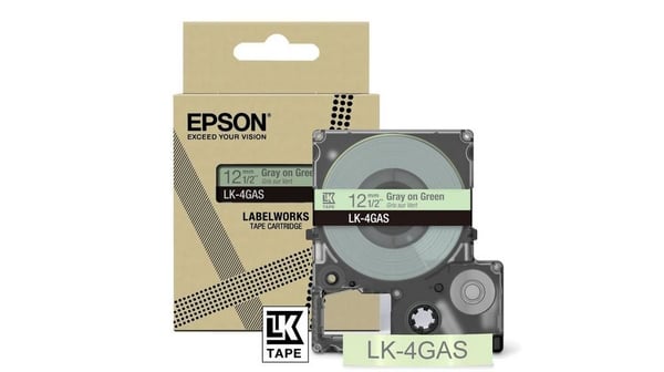 Epson LabelWorks LK-4GAS - Grått på grönt - Rulle (1,2 cm x 8 m) 1 kassett(er) hängande låda - bandpatron - för LabelWorks LW-C410, LW-C610