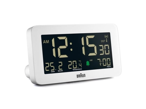 Braun BC10, Digital väckarklocka, Rektangel, Vit, 12/24h, F, °C, LCD