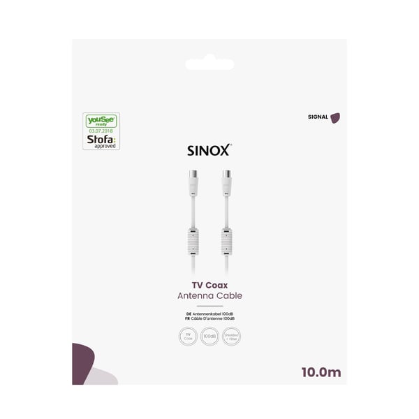 Sinox SOE092010, 10 m, Koaksial, Koaksial, Hvit
