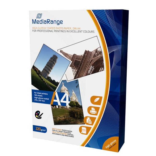 MediaRange - Högblank - bestruket - A4 (210 x 297 mm) - 220 g/m² - 100 ark fotopapper