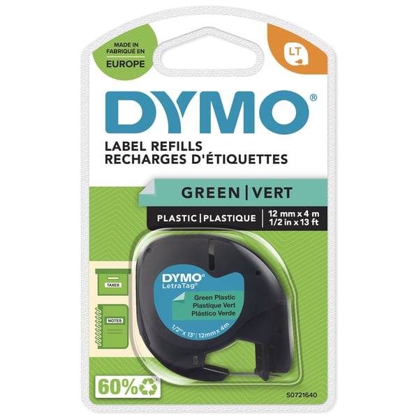 Labeltape DYMO® LetraTAG 12mm x 4m grön plasttejp