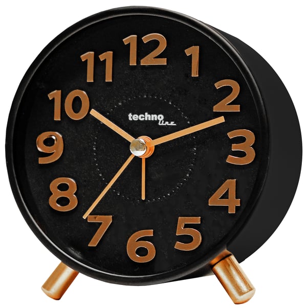 Technoline F, Quartz vekkerklokke, Rund, Svart, Gull, 12 timers, Batteri, AA