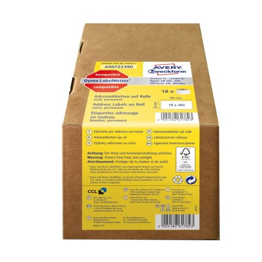 Avery Zweckform rulleetiketter 89 x 36 mm storpakke adresseetiketter for DYMO LW310/LW330T/LW400-serien/LW450 - 1 stk (AS0722390)
