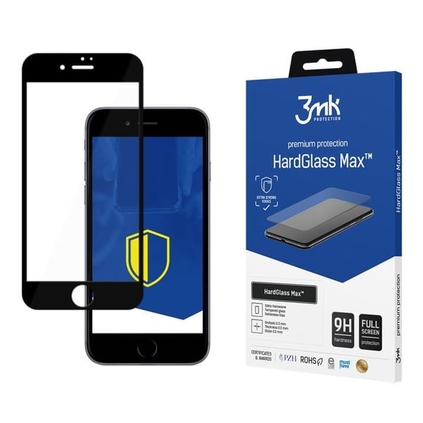 3MK HardGlass Max iPhone 8, Apple, iPhone 8, Pudotuksenkestävä, Naarmuuntumisenkestävä, Läpinäkyvä, 1 kpl