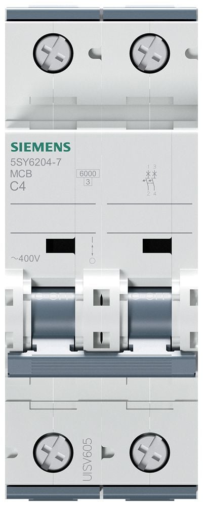 SIEMENS Strömbrytare C 4A, 2-poligC-karaktäristik6kA kortslutningskapacitet400AC, 60VDC, 36 mm bred