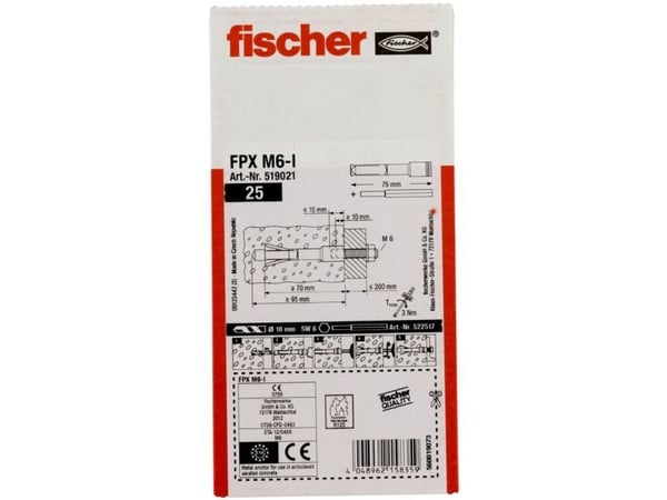 Fischerwerke Fischer Deutschl. huokosbetoniankkuri 75 mm 10 mm 519021 25 kpl