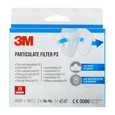 3M 5935PRO2 hiukkassuodatin FFP3, 2 paria + 1 pari pidikkeitä