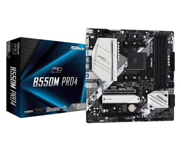 ASRock B550M Pro4 - Emolevy - micro-ATX - Socket AM4 - AMD B550 Chipset - USB-C Gen2, USB 3.2 Gen 1, USB 3.2 Gen 2 - Gigabit LAN - sisäinen grafiik...