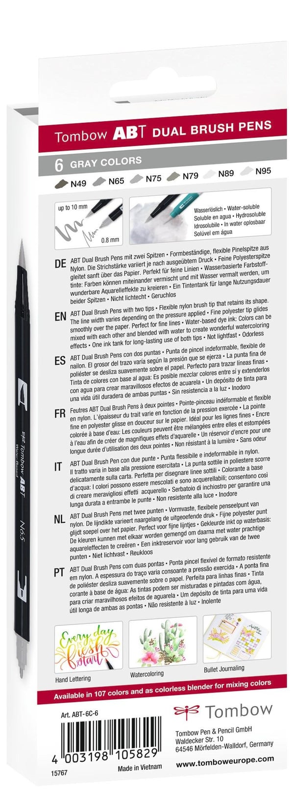 Tusj Tombow ABT Dual Brush 6C-6 grå farger - (6 stk./pakning)