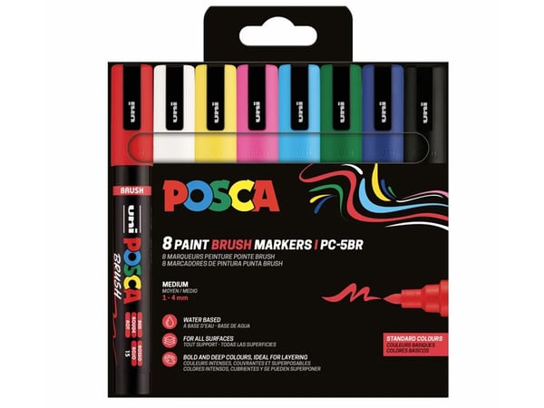 POSCA PC-5M PENSE 8 stk. basisfarger - vendbar penselspiss