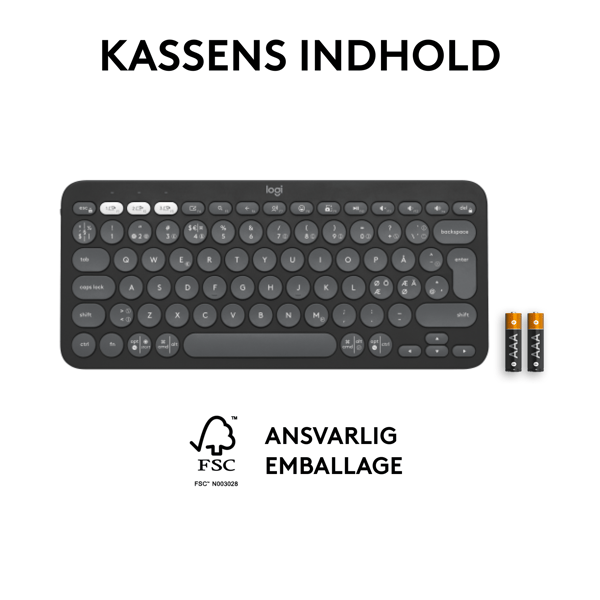 Logitech® | Pebble Keys 2 (K380s) - Tastatur - Bluetooth - Nordisk layout - Tonal-Graphite
