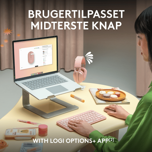 Logitech Pebble Mouse 2 M350s - Mus - optisk - 3 knapper - trådløs - Bluetooth 5.2 LE - tonal rosa