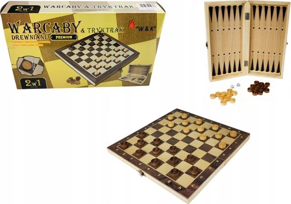 W&K 2-i-1 dam og backgammon i tre – 29 × 29 cm