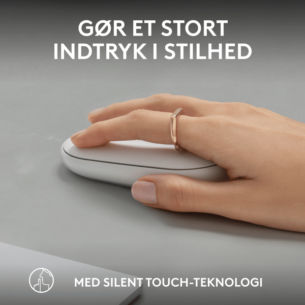Logitech Pebble Mouse 2 M350s - Mus - optisk - 3 knapper - trådløs - Bluetooth 5.2 LE - tonalhvit