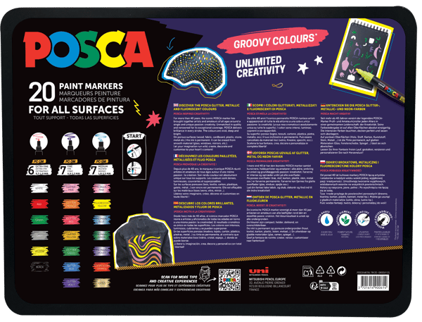 POSCA Gift Metal Tin, 20ass. Groovy Colours (6xpc1mc - 7xpc3m - 7xpc5m)