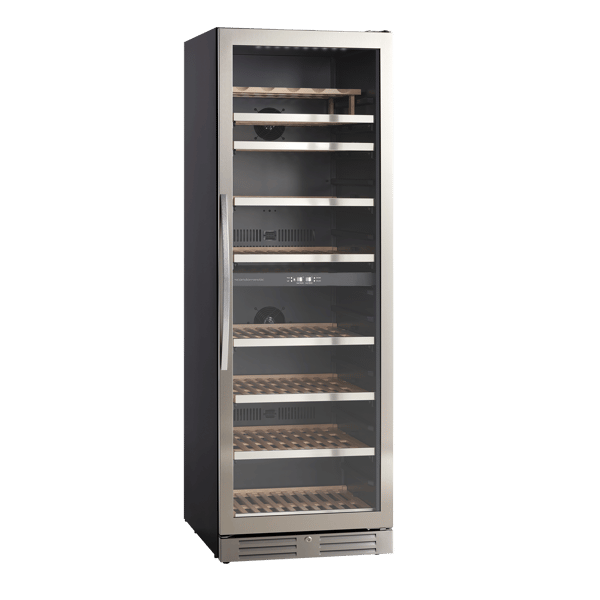 Scandomestic SV 124 X - Vinkjøleskap - 2 soner - bredde: 59,5 cm - dybde: 67,7 cm - høyde: 176,4 cm - 416 liter - Rustfit stål/svart - Opptil 126 f...
