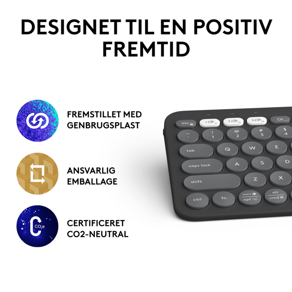Logitech® | Pebble Keys 2 (K380s) - Tastatur - Bluetooth - Nordisk layout - Tonal-Graphite