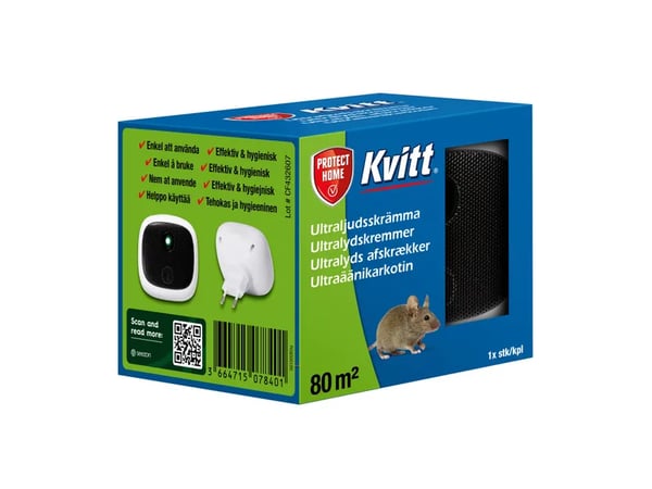 Kvitt® Ultralyds afskrækkertil mus & rotter 80 m2