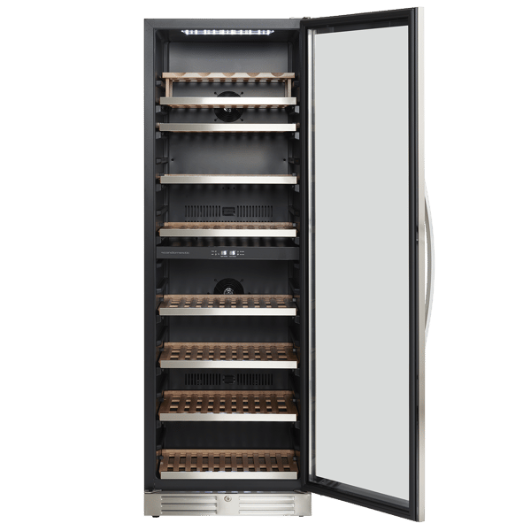 Scandomestic SV 124 X - Vinkjøleskap - 2 soner - bredde: 59,5 cm - dybde: 67,7 cm - høyde: 176,4 cm - 416 liter - Rustfit stål/svart - Opptil 126 f...