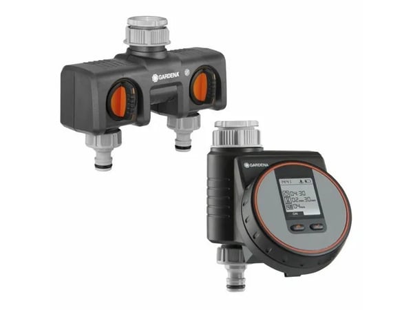Gardena 2-vägs vattenfördelare med Flex bevattningsdator, set