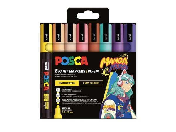 POSCA PC-5M MANGA HERO - med 8 st. assorterade färger
