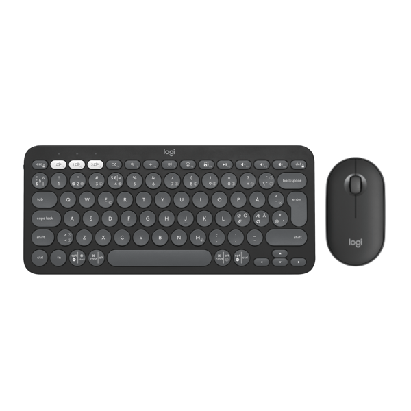 Logitech® | Pebble 2 Combo - Tastatur og mus sett - trådløs - Bluetooth LE - Nordisk layout - Tonal-Graphite