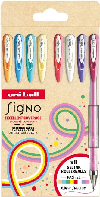 Uni Ball Signo Gel pennor 8 st Pastellfärger UMN-120 0,8 mm