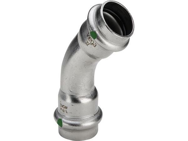 VIEGA Inox taivutus 45 astetta 15 mmInox, ruostumattomasta teräksestä valmistettu holkki/pistoke, SC-Contur