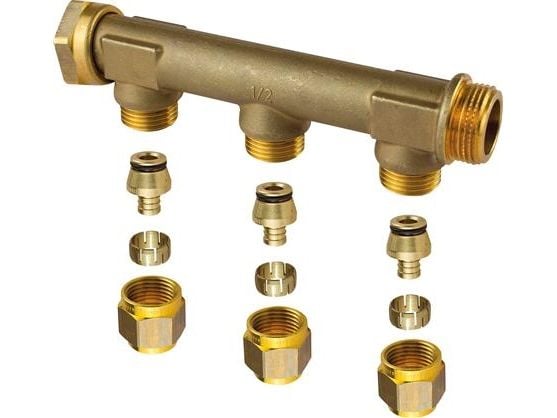 Uponor aqua plus fordelerrør med omløber WTR PEX DR 3/4"MT/SN 3X15C/C50 mm